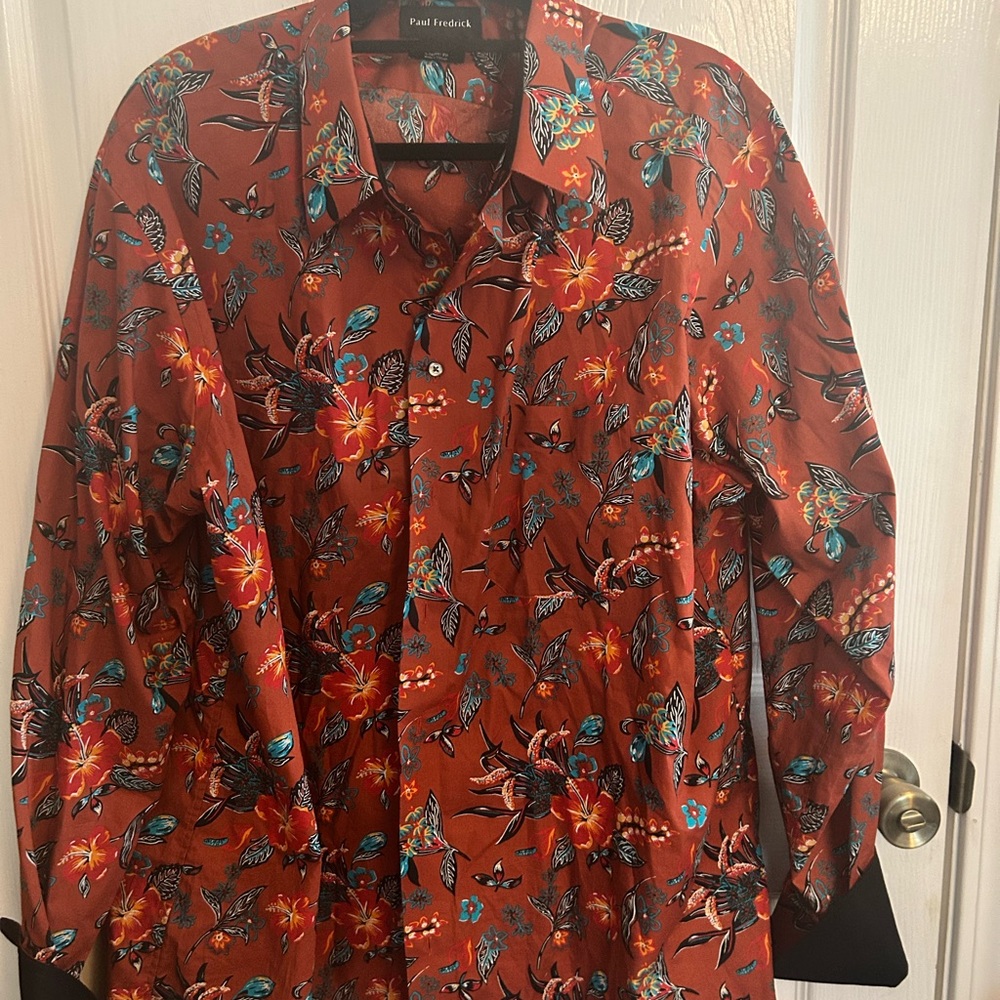 Paul Fredrick Burnt Orange Floral Button-Down Shirt M5
